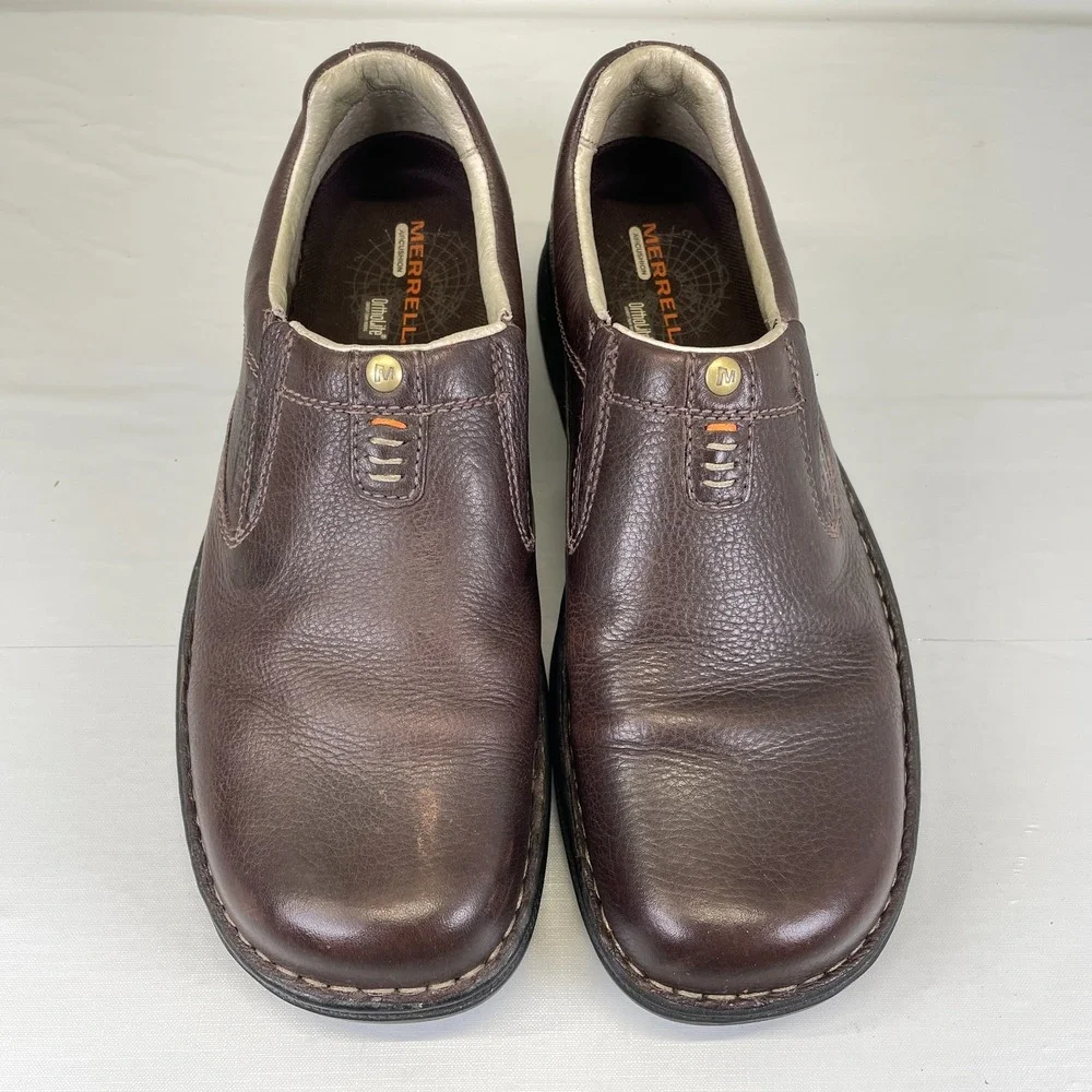 Merrell World Legend Stollen Loafers Mens Size 10.5 Brown Leather Slip On Shoes